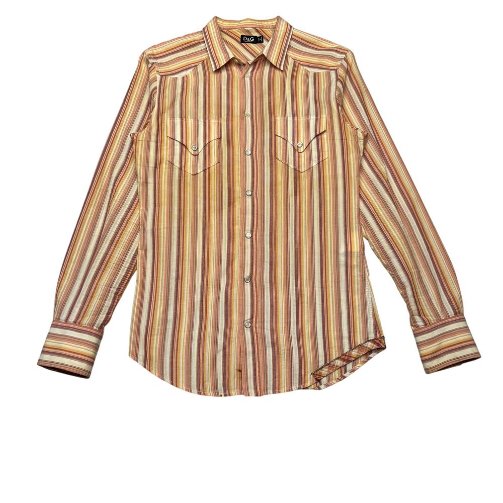 Vintage Dolce & Gabbana Pearl Snap Men's 48 US 38 Striped Western Rockabilly
